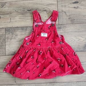 OshKosh B'gosh Red Floral Corduroy Overall Dress